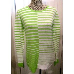 NWT Pure Amici Womens Cotton Green Striped Sweater Top Luxury Brand Size XS